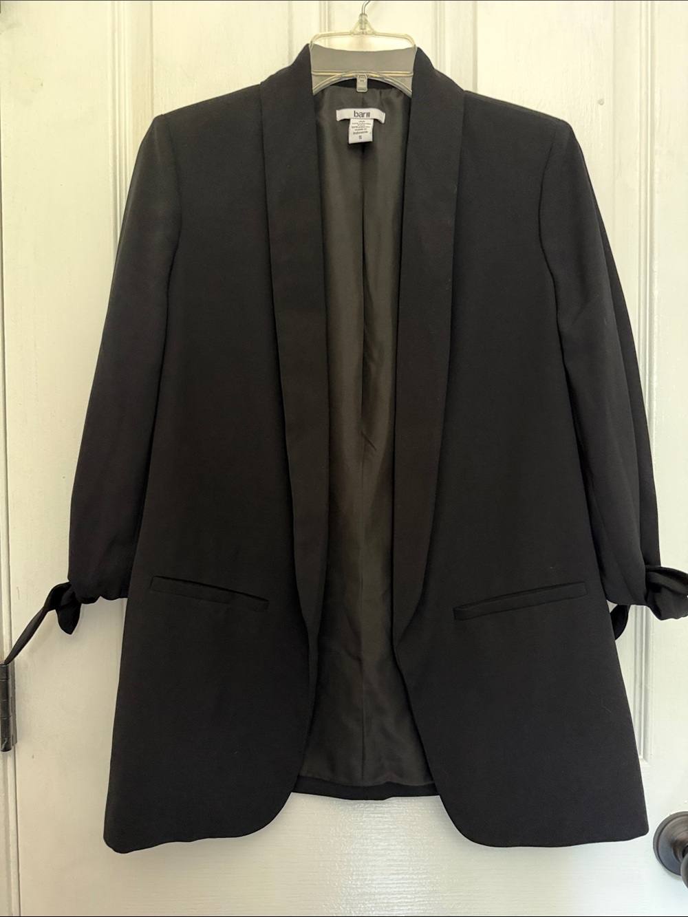 Bar III Black Shawl-Collar Tie-Sleeve Blazer